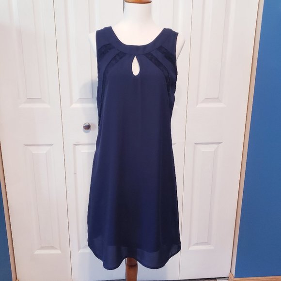 Simple Navy Blue Dress with Lace - Picture 1 of 8